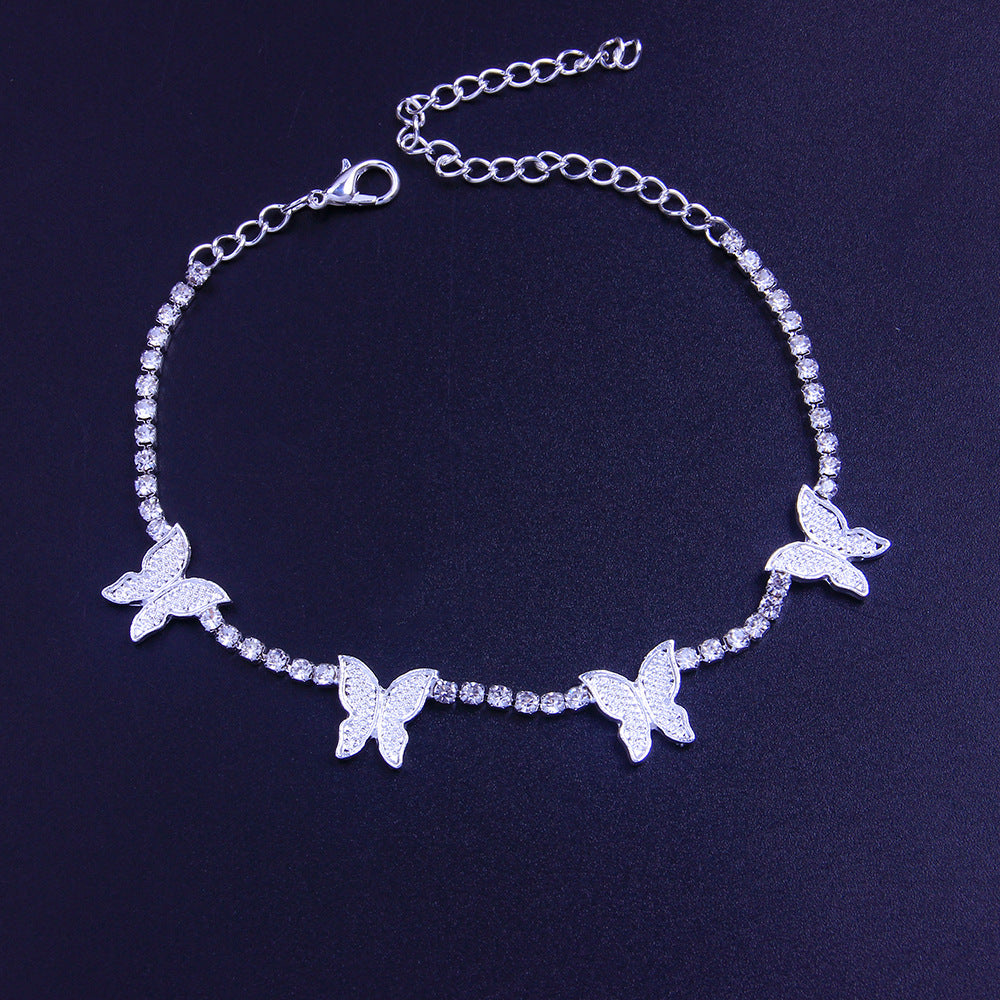 Popular Simple Alloy Flash Diamond Butterfly Anklet
