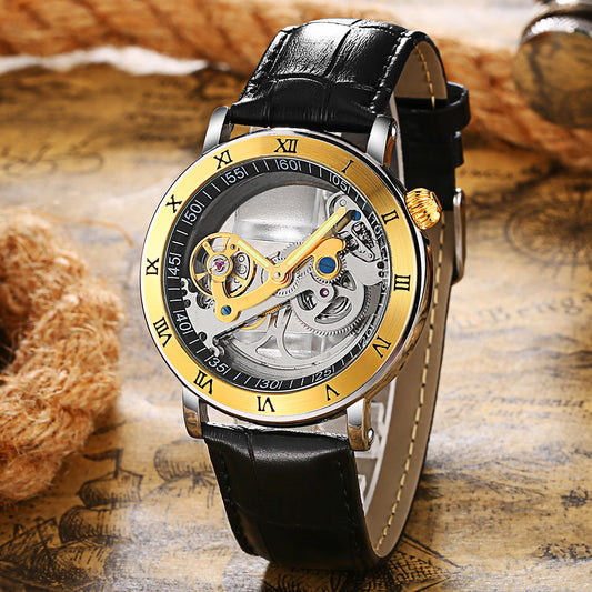 Luminous Waterproof Belt Men's Mechanical Watch Double Sided Hollow Transparent Watch