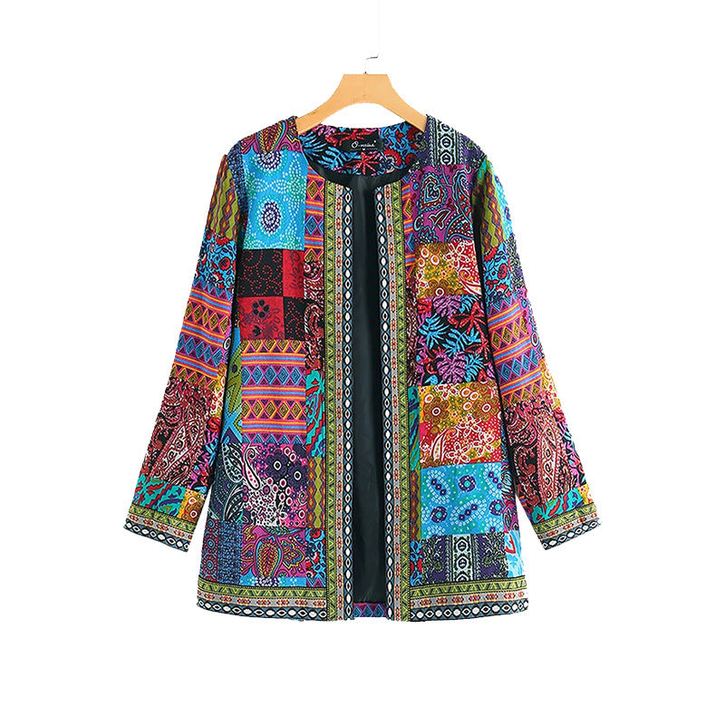 Retro Ethnic Print Long-sleeved Jacket