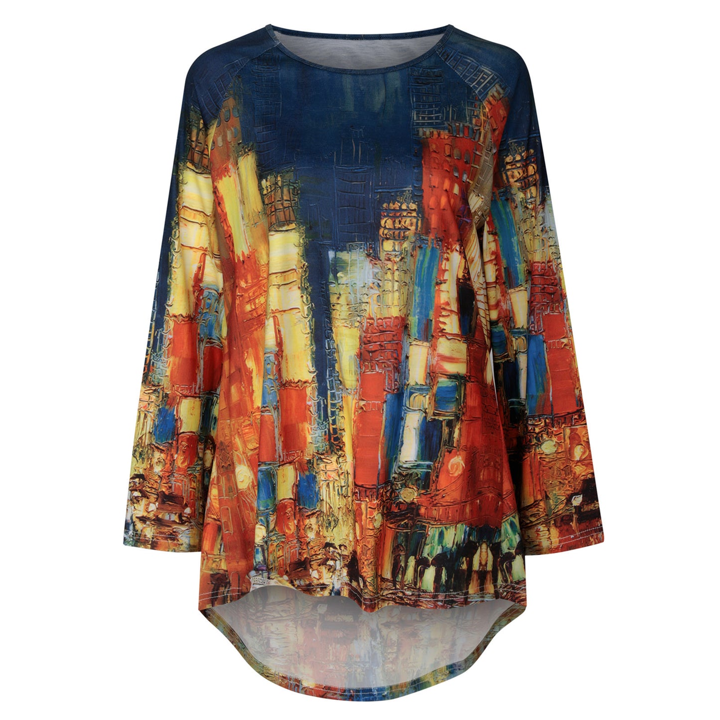 Ladies Retro Long-sleeved Color Block Print Top