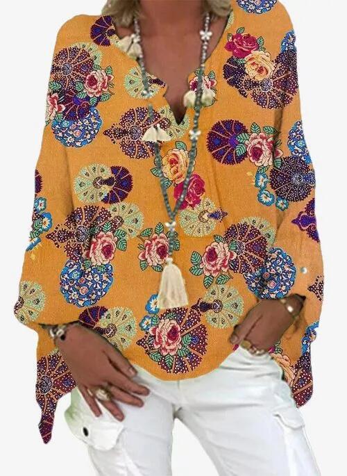 European And American New Style Printed V-Neck Shirt Shirt Women