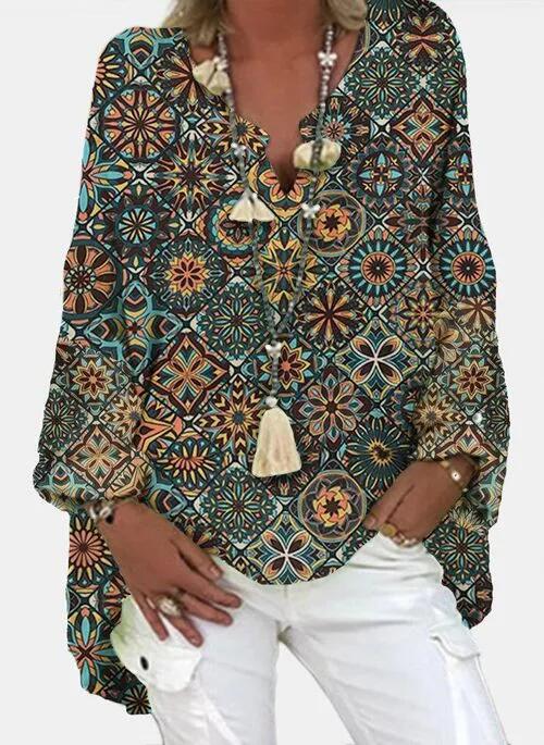 European And American New Style Printed V-Neck Shirt Shirt Women