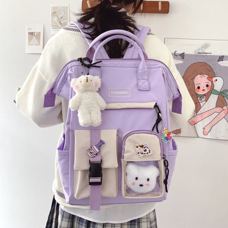 Preppy Purple Backpack Women Waterproof Candy Colors Backpacks
