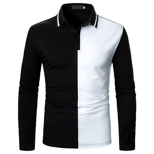 Men's POLO Shirt Two-color Stitching Fashion Men's Long Sleeves
