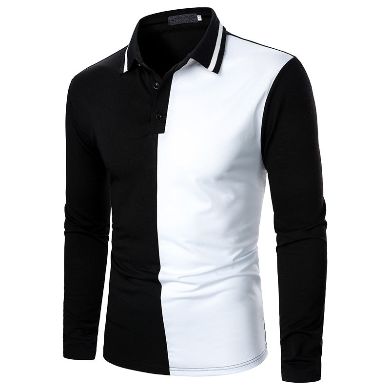 Men's POLO Shirt Two-color Stitching Fashion Men's Long Sleeves