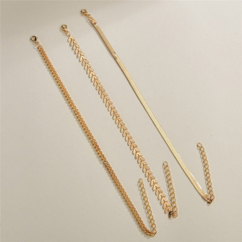 Minimalist Metal Texture Chain Leaf  3 Set Anklet