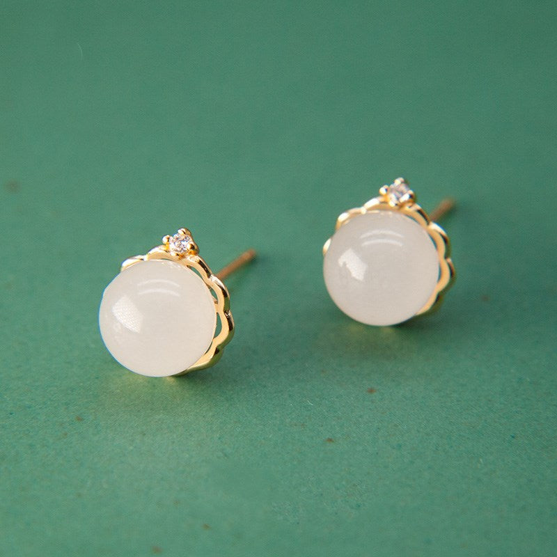 Natural Hetian Jade Earrings Temperament Ladies Earrings