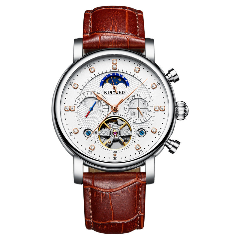 Automatic Fashion Leather Diamond Star Men's Tourbillon Hollow Mechanical Watch