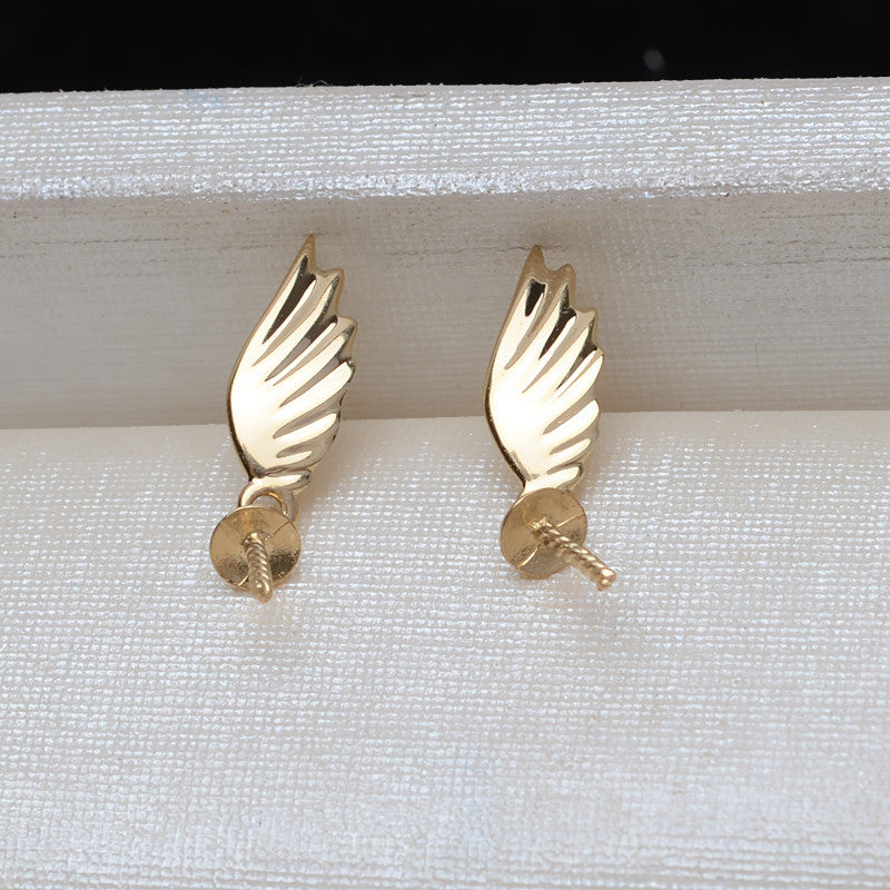 Gold Angel Wings Earrings AU750 Wing Earrings Female 7-10mm Pearl Hollow 3166