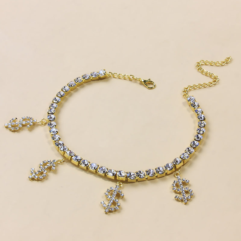 Stainless Steel Creative All-match Shiny Rhinestone Anklet