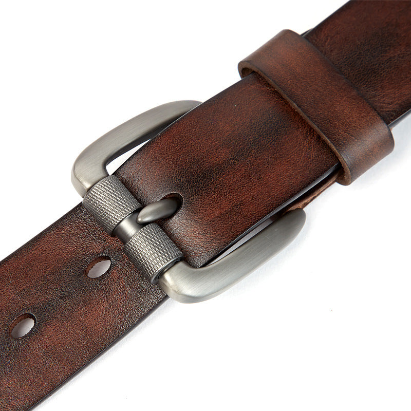 Men's Belt Vegetable Tanned Top Layer Cowhide Belt Pin Buckle Washed Retro Belt