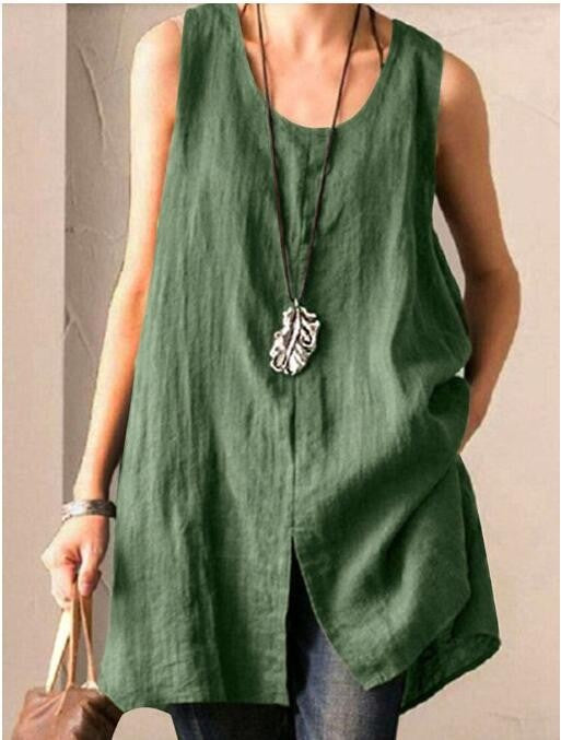 Pure Color Cotton And Linen Sleeveless Vest Casual