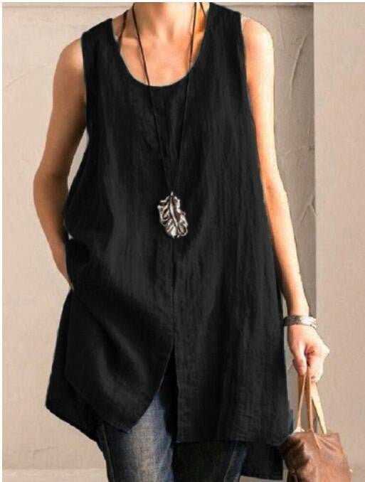 Pure Color Cotton And Linen Sleeveless Vest Casual