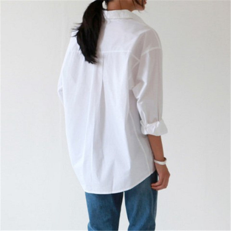 Korean Women's Cardigan Mid-Length Loose And Thin Women's Bottoming White Shirt