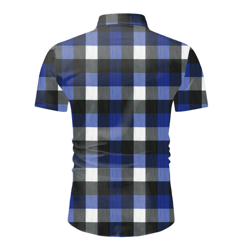 Men's Casual Short Sleeved Plaid Shirt Beach Shirt