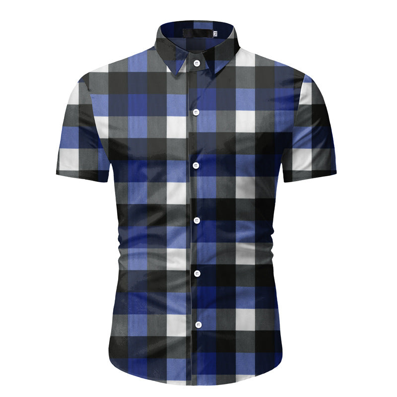 Men's Casual Short Sleeved Plaid Shirt Beach Shirt