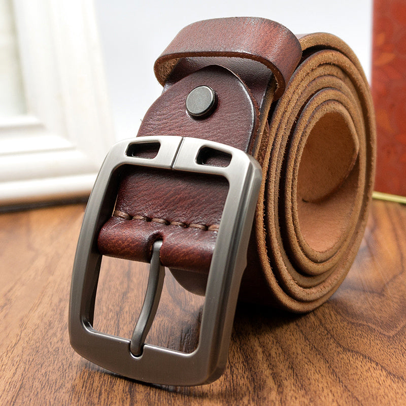 Handmade Retro Leather Pin Buckle Men's Soft Leather Pants Belt