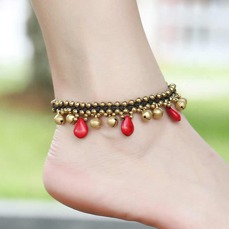 Hand-woven Turquoise Bell Pendant Anklet Ethnic Style