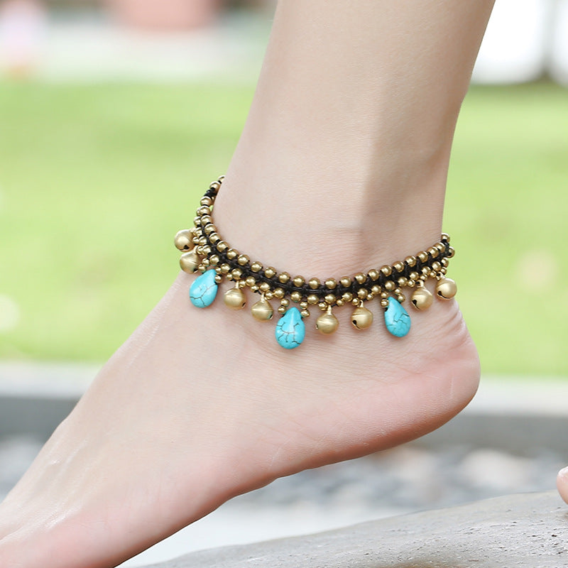 Hand-woven Turquoise Bell Pendant Anklet Ethnic Style