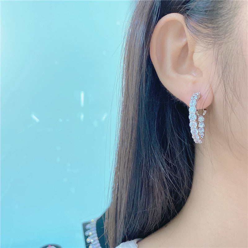 Inlaid High Carbon Diamond Street Shot Flashing Female Jewelry Earrings