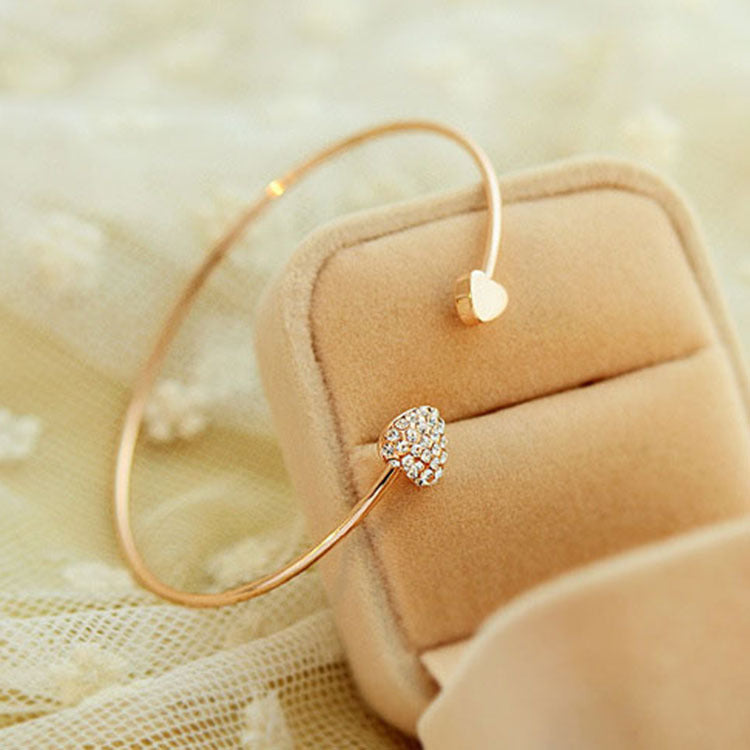 Korean Version Of Jewelry Full Diamond Heart-Shaped Love Bracelet Open Bracelet European And American Cross-Border Foreign Trade Explosion Double Peach Heart Bracelet