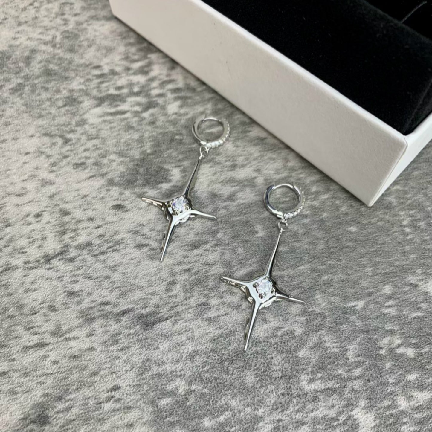 Four Pointed Star Cross Diamond Earrings Women