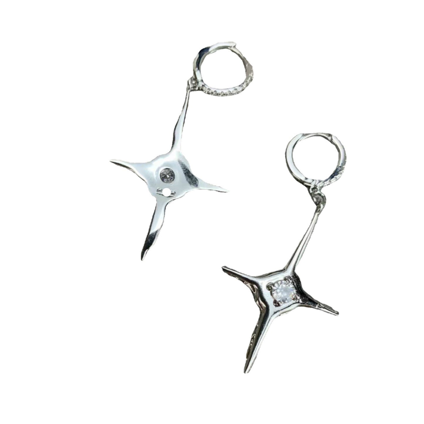 Four Pointed Star Cross Diamond Earrings Women