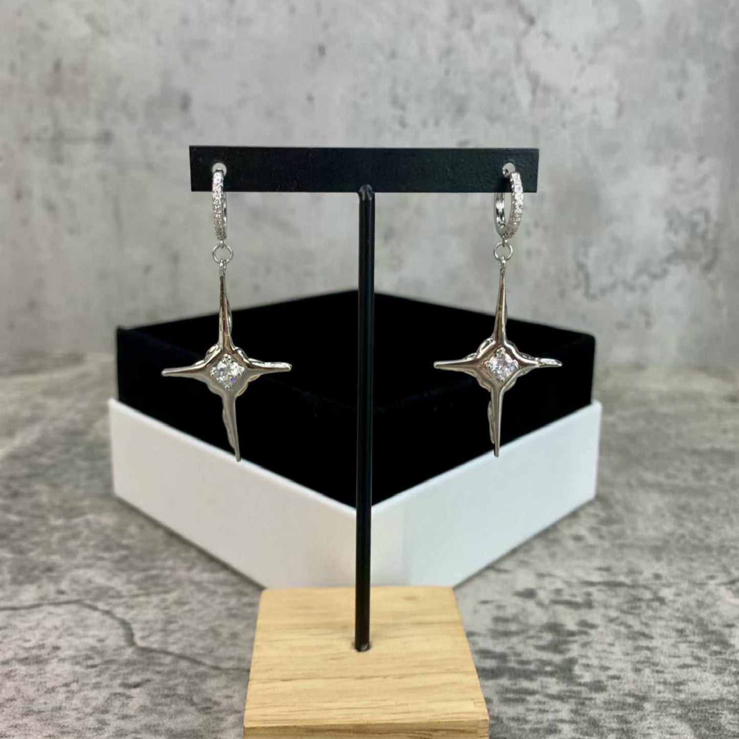 Four Pointed Star Cross Diamond Earrings Women