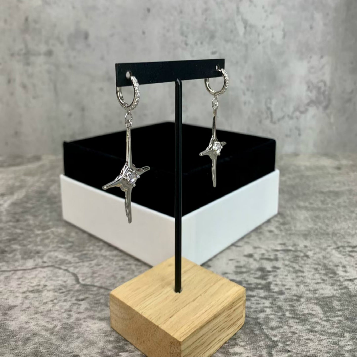 Four Pointed Star Cross Diamond Earrings Women