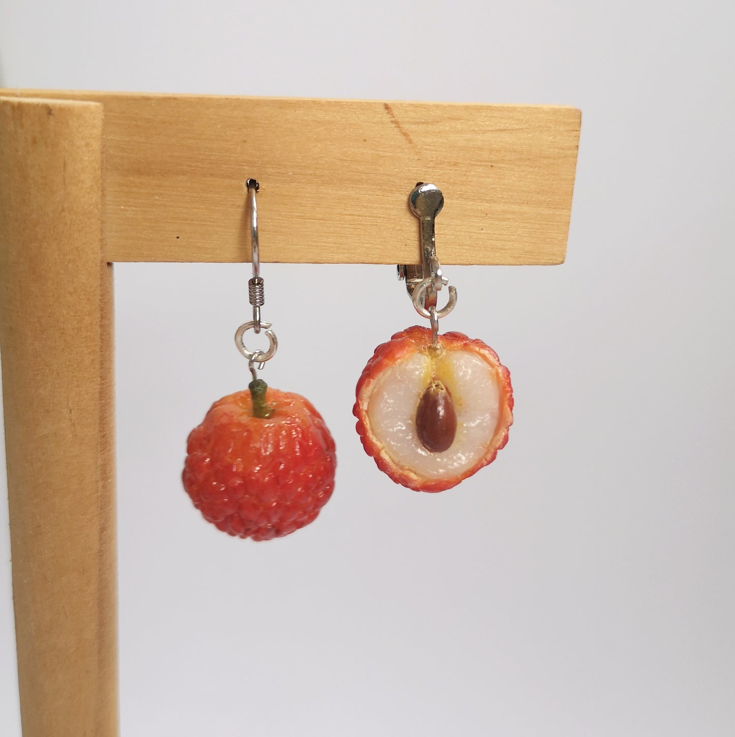 Quinta Original Soft Pottery Hand-made Litchi 925 Silver Earrings Asymmetric Summer Fruit Earrings