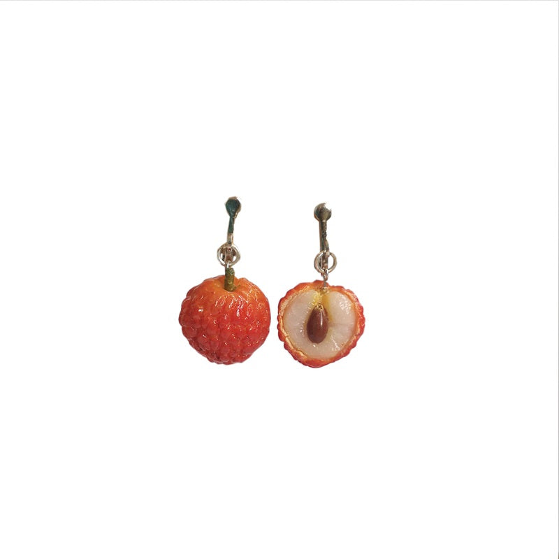 Quinta Original Soft Pottery Hand-made Litchi 925 Silver Earrings Asymmetric Summer Fruit Earrings