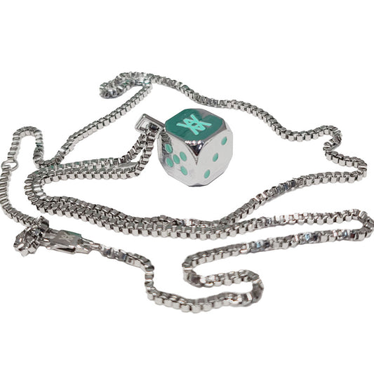 Metal Plated Dice Necklace, Trendy Decorative Pendant, Gift Box With Sieve Cup