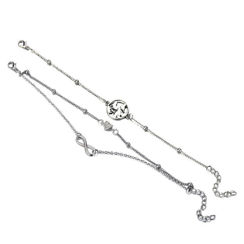 Creative Fashion Map Love Lucky Eight-Character Anklet Set