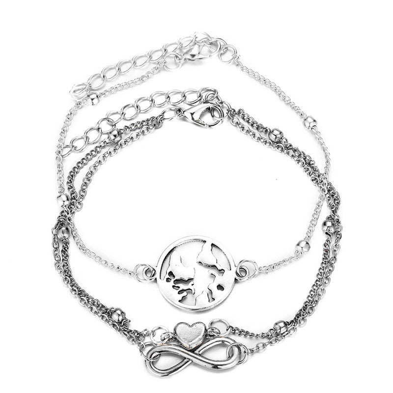 Creative Fashion Map Love Lucky Eight-Character Anklet Set