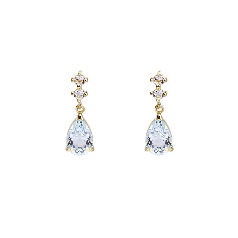 Gold Aquamarine Drop-Shaped Stud Earrings