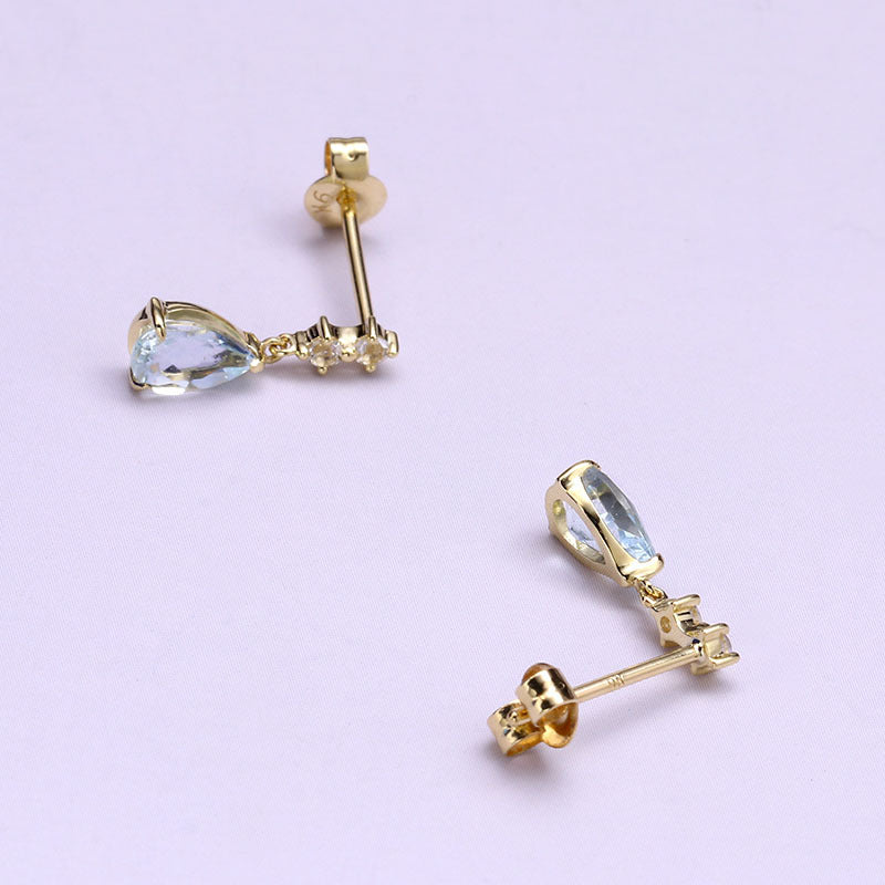 Gold Aquamarine Drop-Shaped Stud Earrings