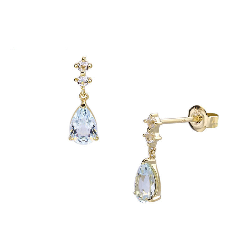 Gold Aquamarine Drop-Shaped Stud Earrings