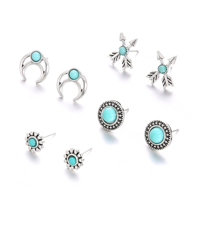 Bohemian Vintage Totem Turquoise Stud Earrings