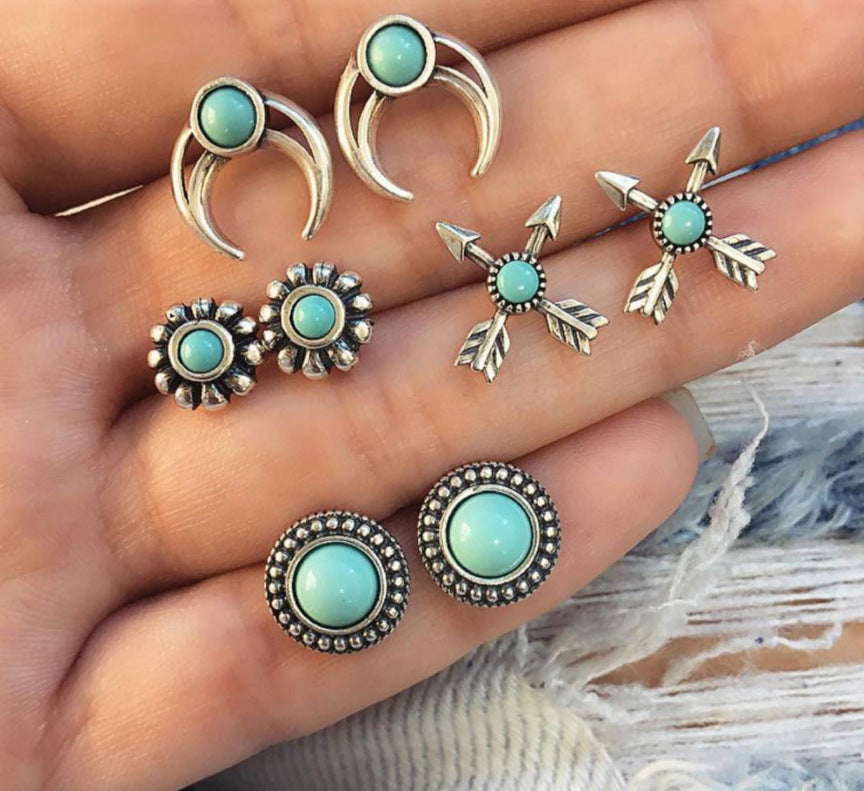 Bohemian Vintage Totem Turquoise Stud Earrings