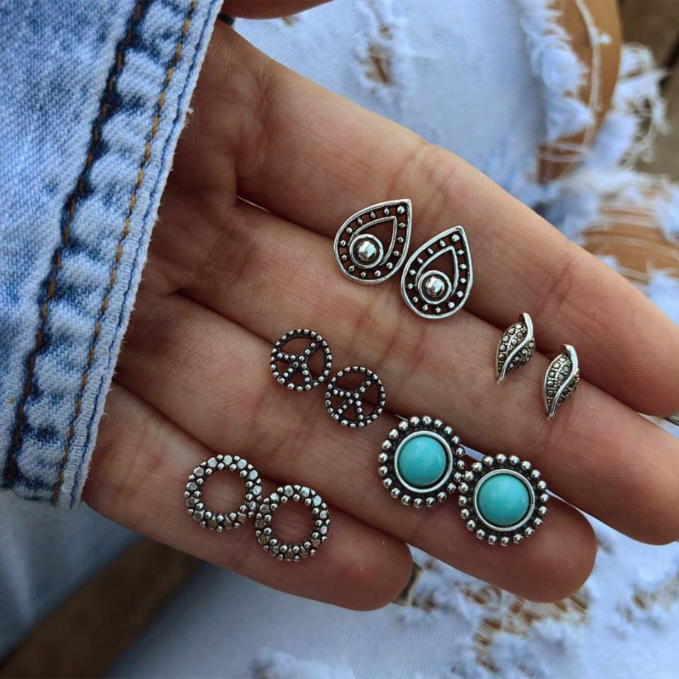 Bohemian Vintage Totem Turquoise Stud Earrings