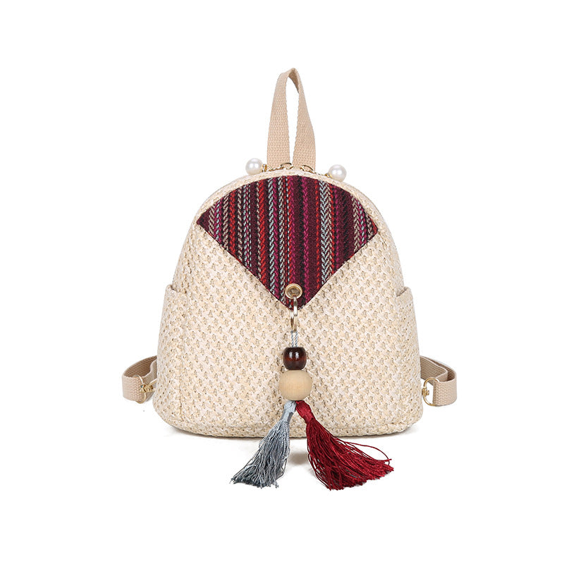 Straw Backpack Mini Ethnic Style Tassel Pouch