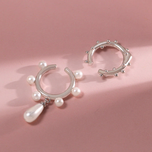 S925 Silver Two-piece Water Drop Pearl Ear Clip