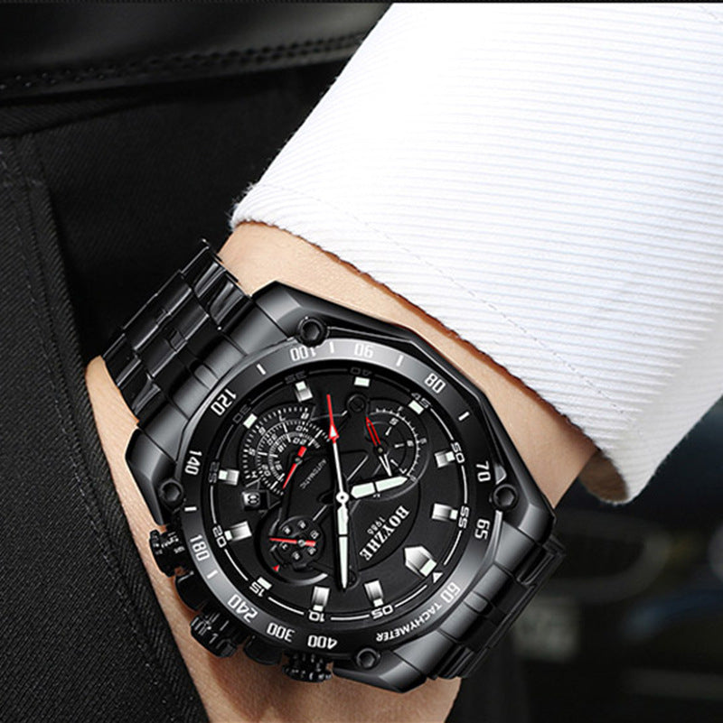 BOYZHE Swiss Certified Brand Watch Steel Belt Week Display Luminous Waterproof Fashion Sports Men Mechanical Watches