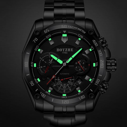 BOYZHE Swiss Certified Brand Watch Steel Belt Week Display Luminous Waterproof Fashion Sports Men Mechanical Watches