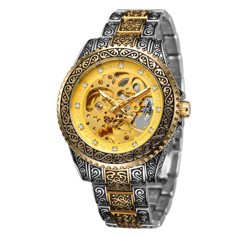 New Mechanical Watch Men'S Personality Business Retro Creative Fashion Dark Pattern Luminous