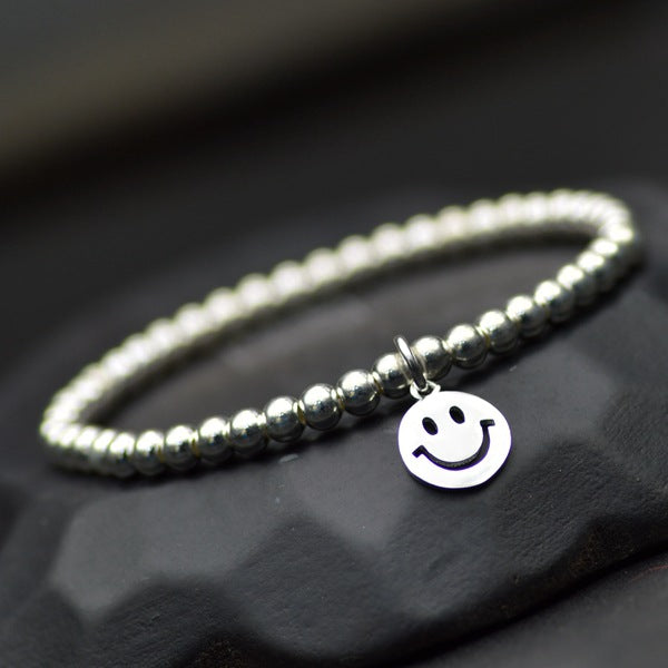Smiley Face Sterling Silver Bead Bracelet Anklet Jewelry