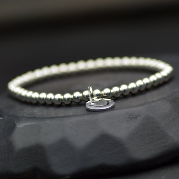 Smiley Face Sterling Silver Bead Bracelet Anklet Jewelry