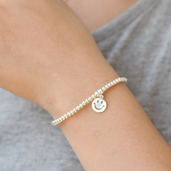 Smiley Face Sterling Silver Bead Bracelet Anklet Jewelry