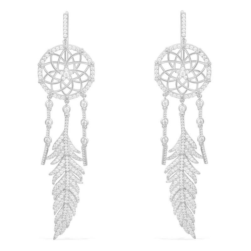 Sterling Silver Micro-Set Crystal Diamond A Meilong Version Exquisite Dream Catcher Earrings
