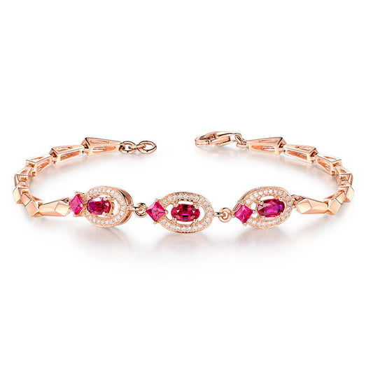 Gold-Plated Bracelet with Red Gemstone Silver Jewelry